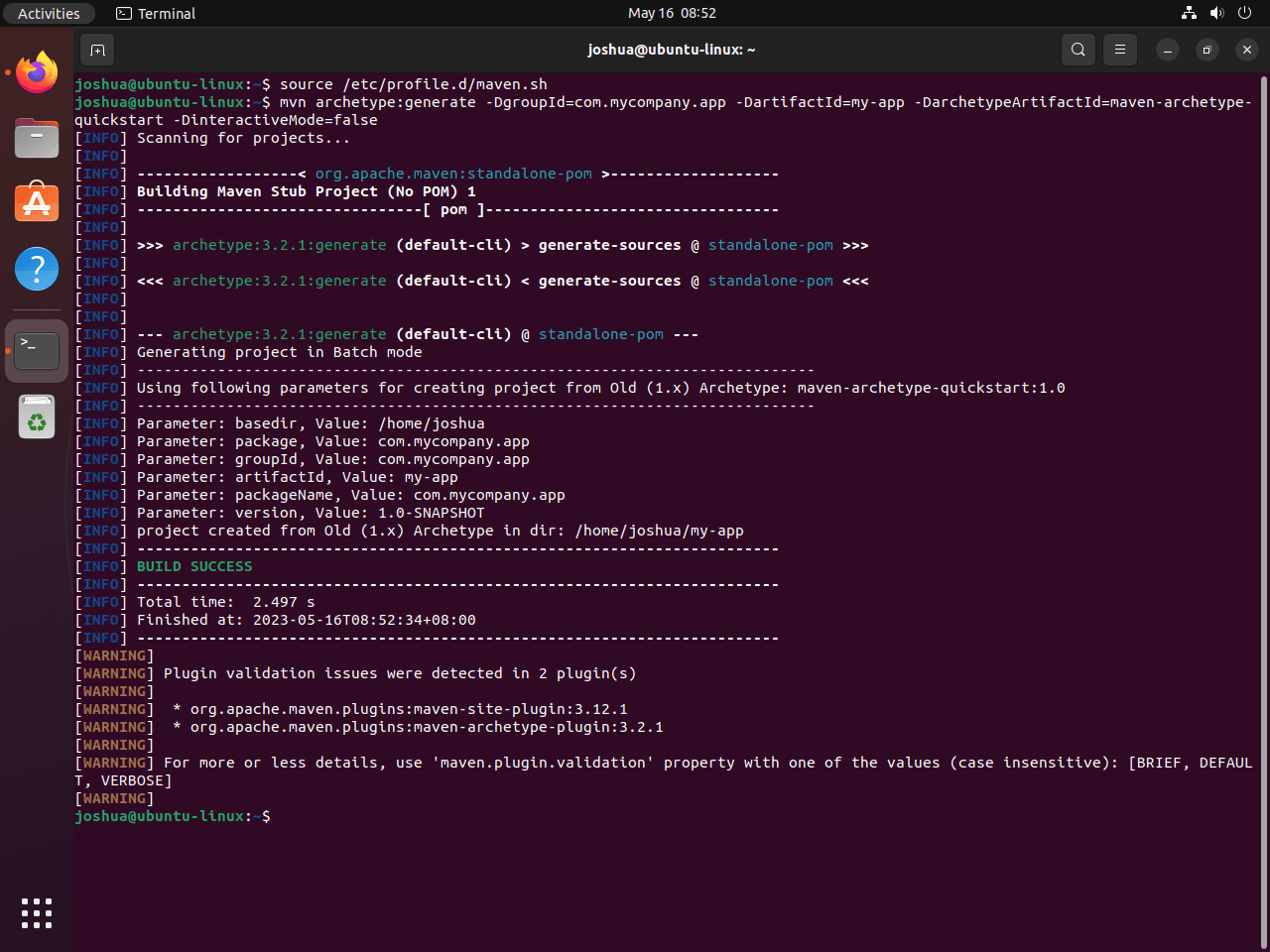 Resultado del proyecto de prueba Apache Maven en Ubuntu