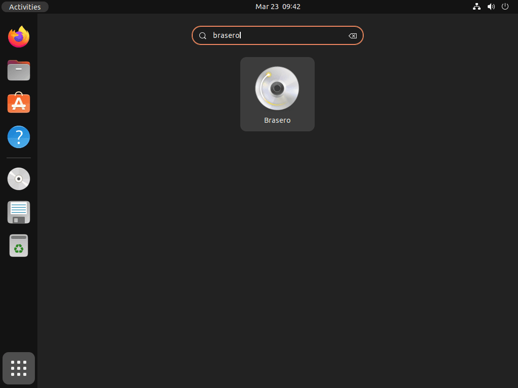 Iniciando o Brasero a partir do ícone do aplicativo no Ubuntu 24.04, 22.04 ou 20.04.