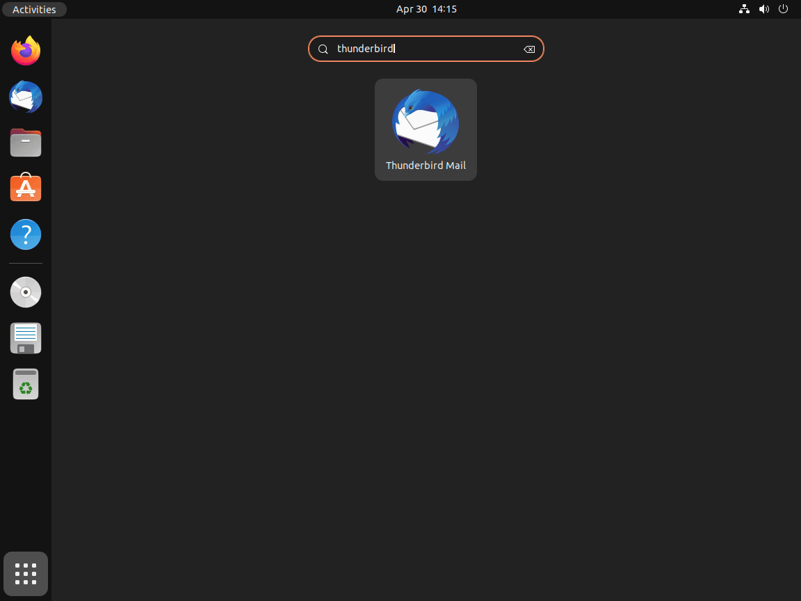 Meluncurkan Thunderbird dari menu aplikasi di Ubuntu 24.04, 22.04, atau 20.04.