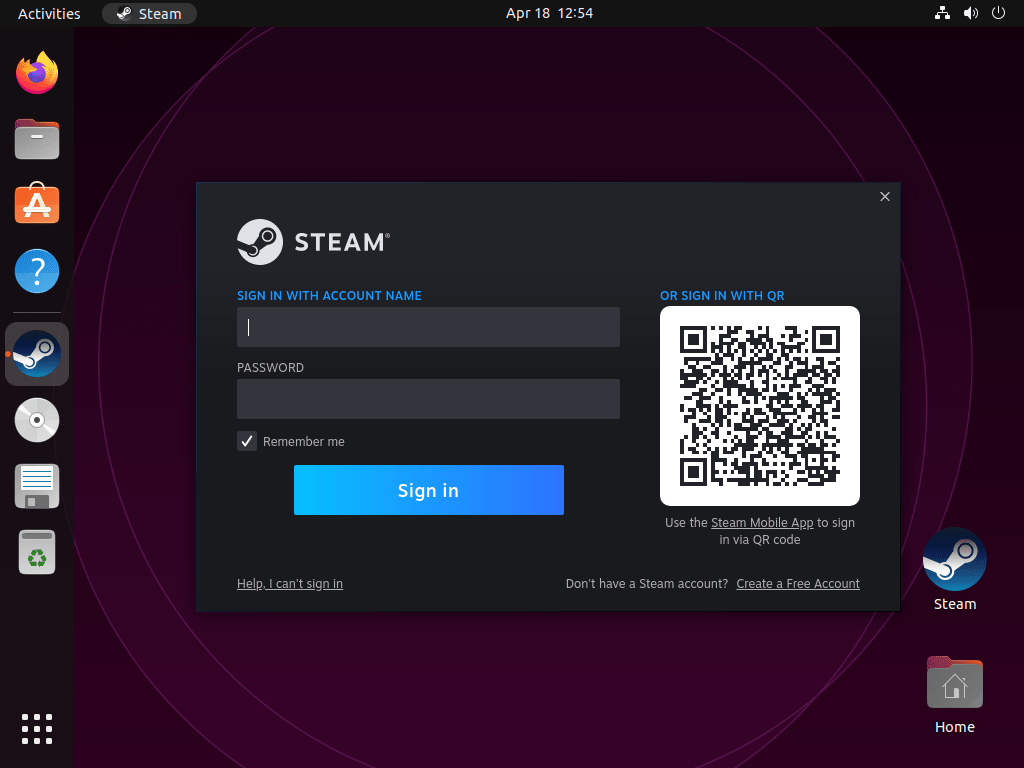 Logging into the Steam client on Ubuntu 24.04, 22.04, or 20.04.