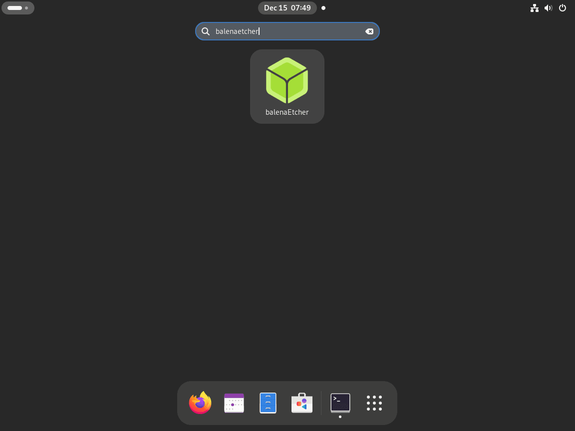 balenaEtcher Application Icon på Fedora Desktop