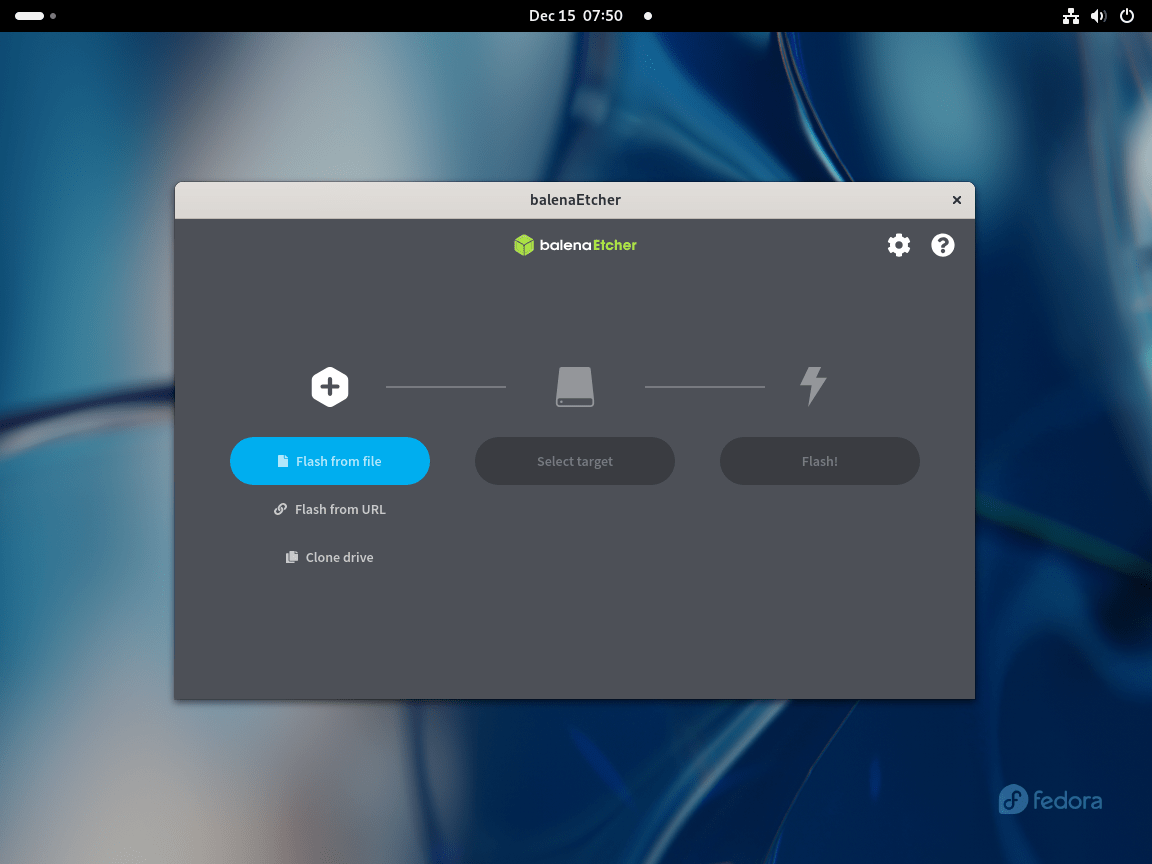 balenaEtcher Otwarty i gotowy do użycia w Fedorze