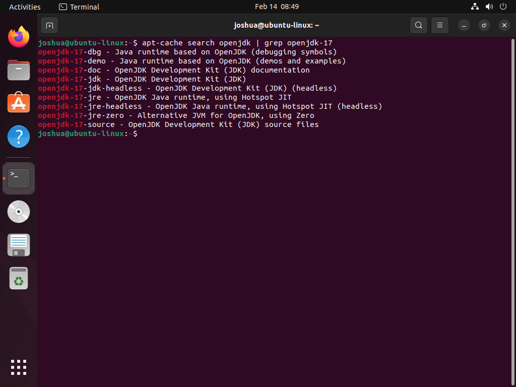 OpenJDK versions listed in the terminal when switching the default version on Ubuntu Linux.