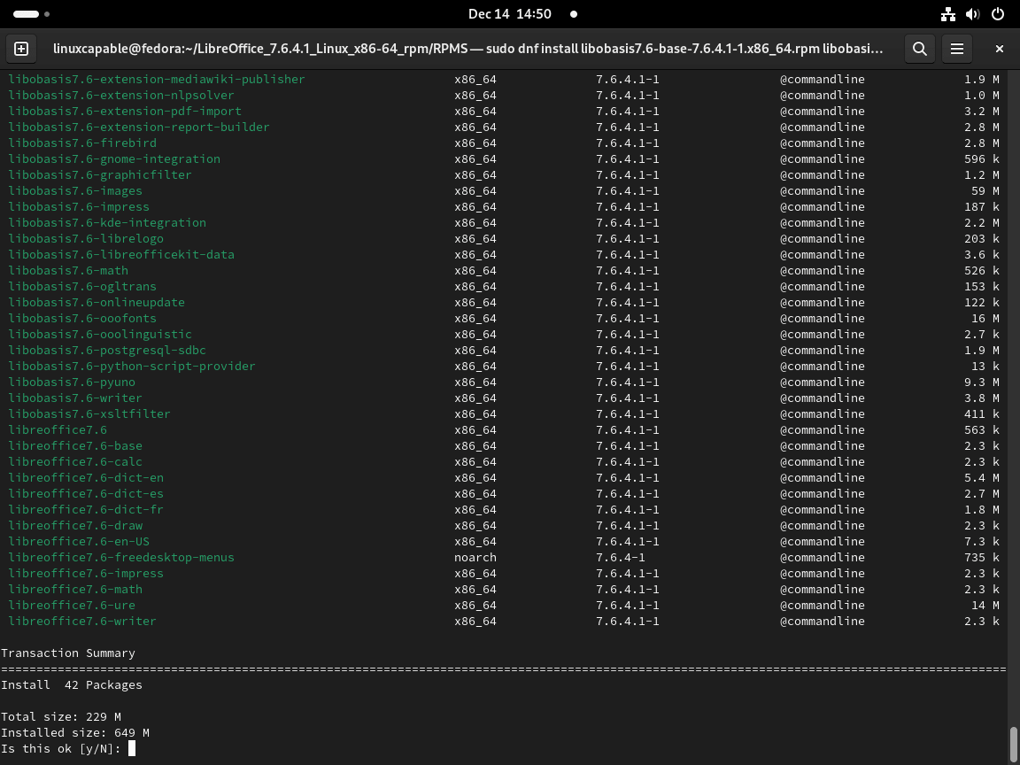 A LibreOffice telepítése az RPM-ből a Fedorán