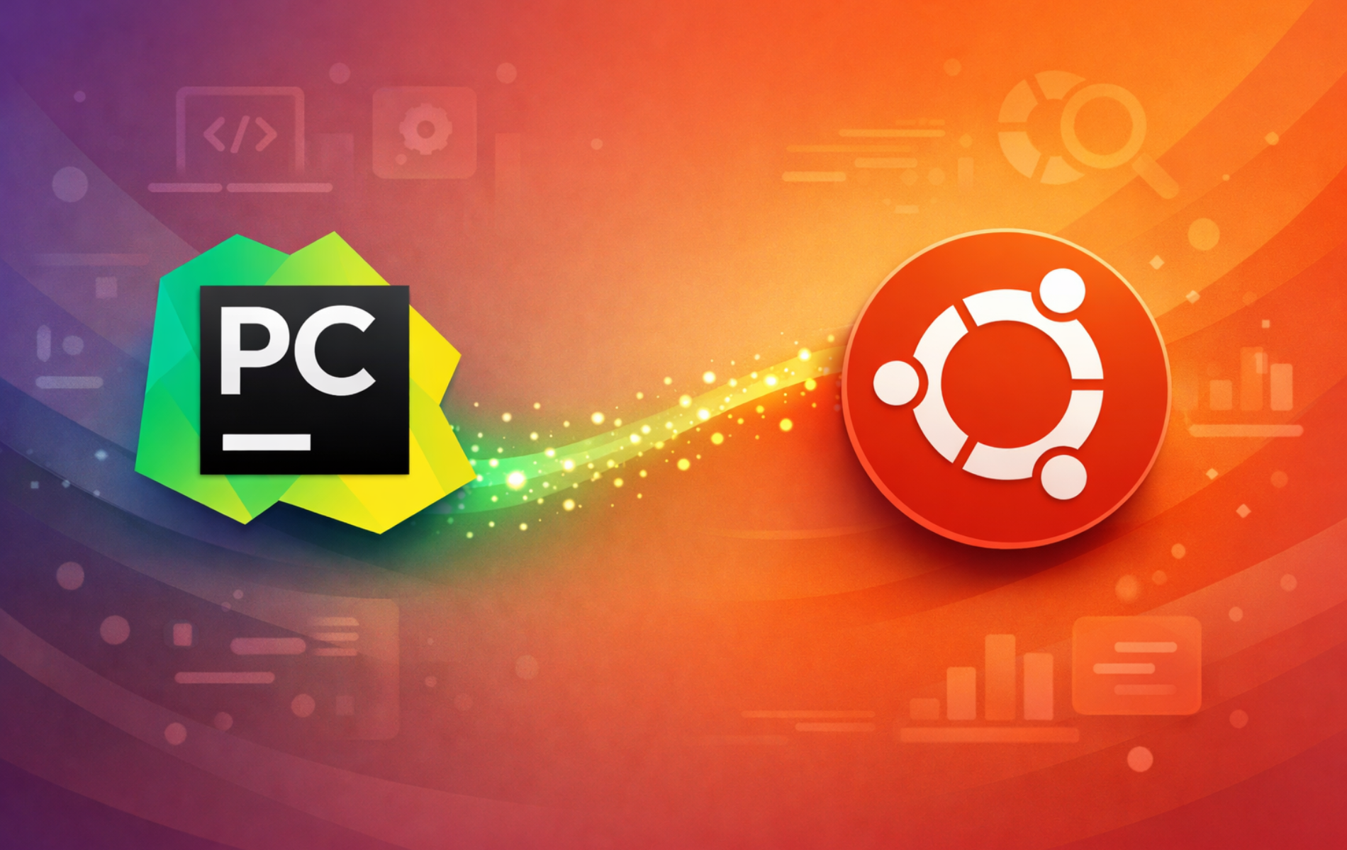 PyCharm IDE and Ubuntu logos representing Python development environment installation