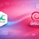 VeraCrypt and Debian logos representing the VeraCrypt encryption software installation guide for Debian Linux.