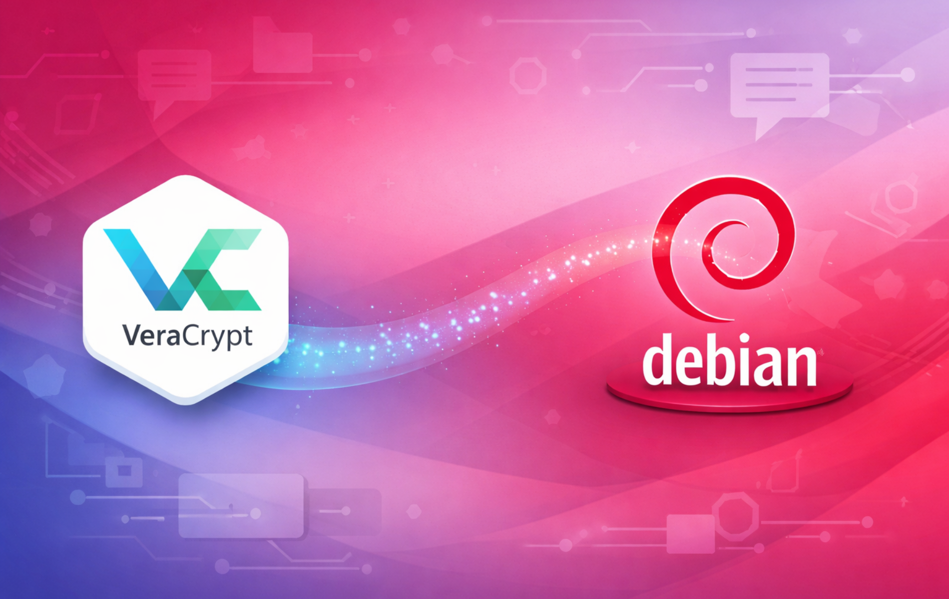 VeraCrypt and Debian logos representing the VeraCrypt encryption software installation guide for Debian Linux.