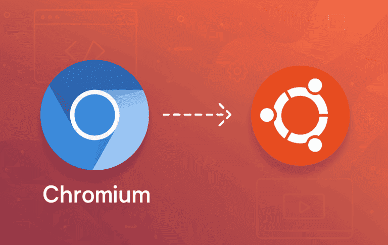 Chromium browser logo with arrow pointing to Ubuntu logo on orange gradient background