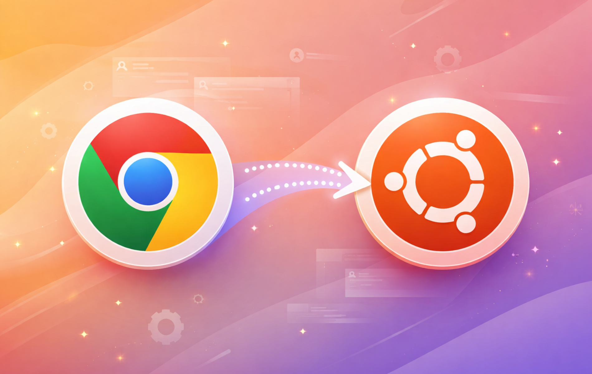 Google Chrome logo with arrow pointing to Ubuntu logo representing installation