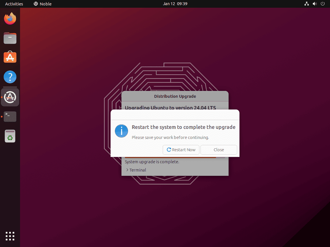 Ubuntu 24.04 업그레이드 후 재부팅 프롬프트