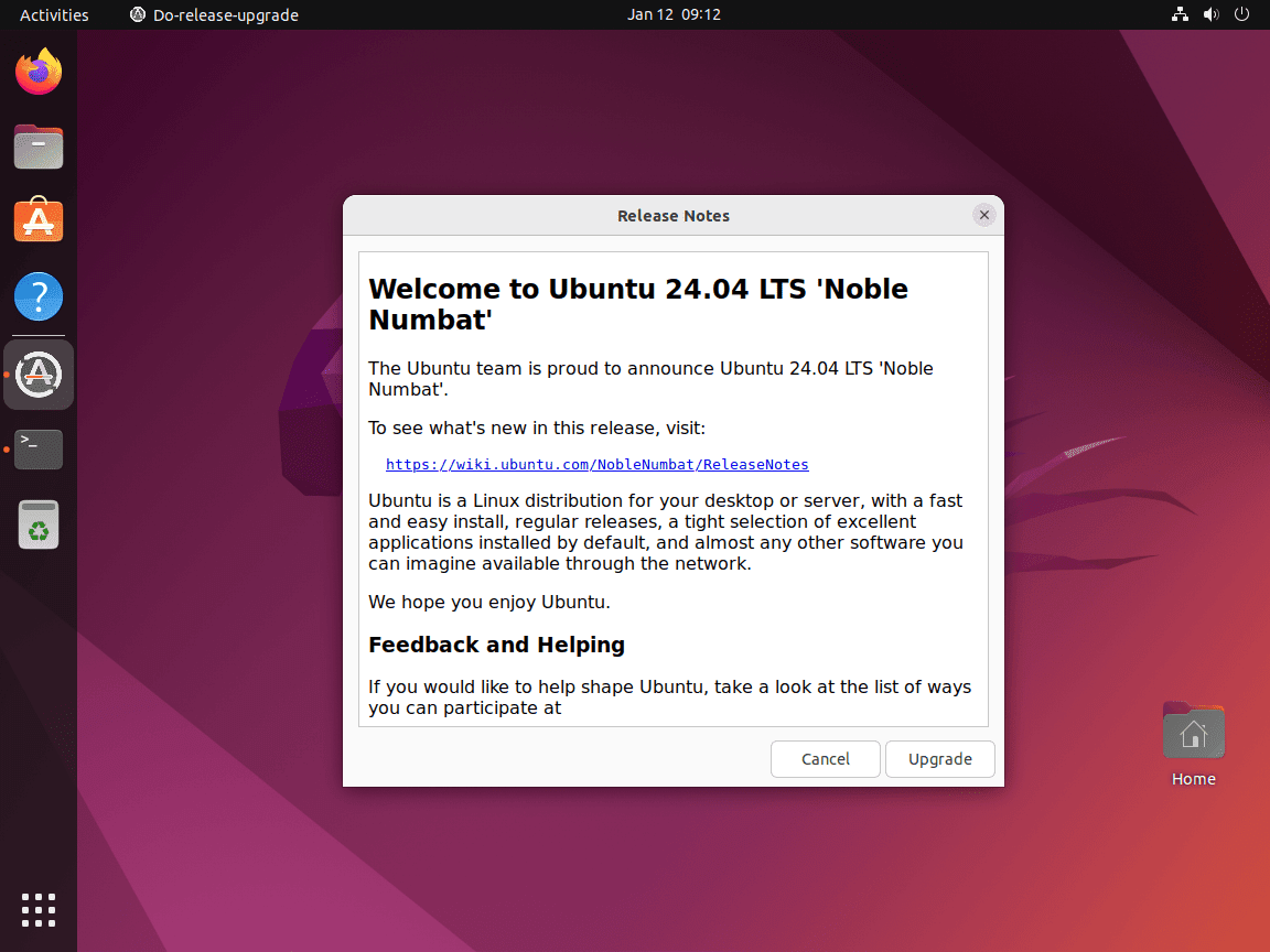 Ubuntu 22.04 に表示される Ubuntu 24.04 リリース ノート