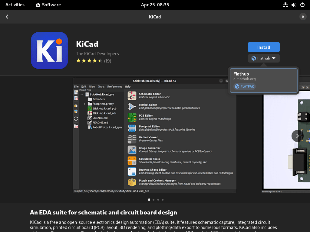 Downloading KiCad from Flathub on Debian Linux