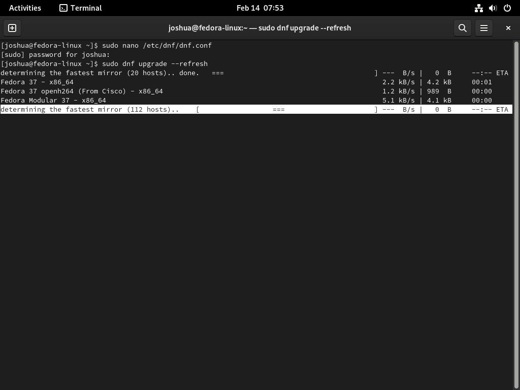 Encontrar el host más rápido para aumentar la velocidad DNF en la terminal en Fedora Linux