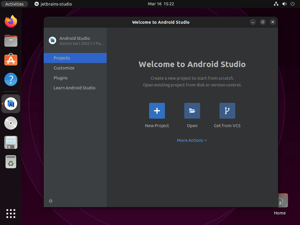 Az Android Studio sikeresen elindult Ubuntun