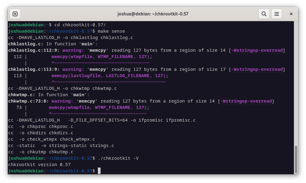 Chkrootkit installed manually on Debian Linux