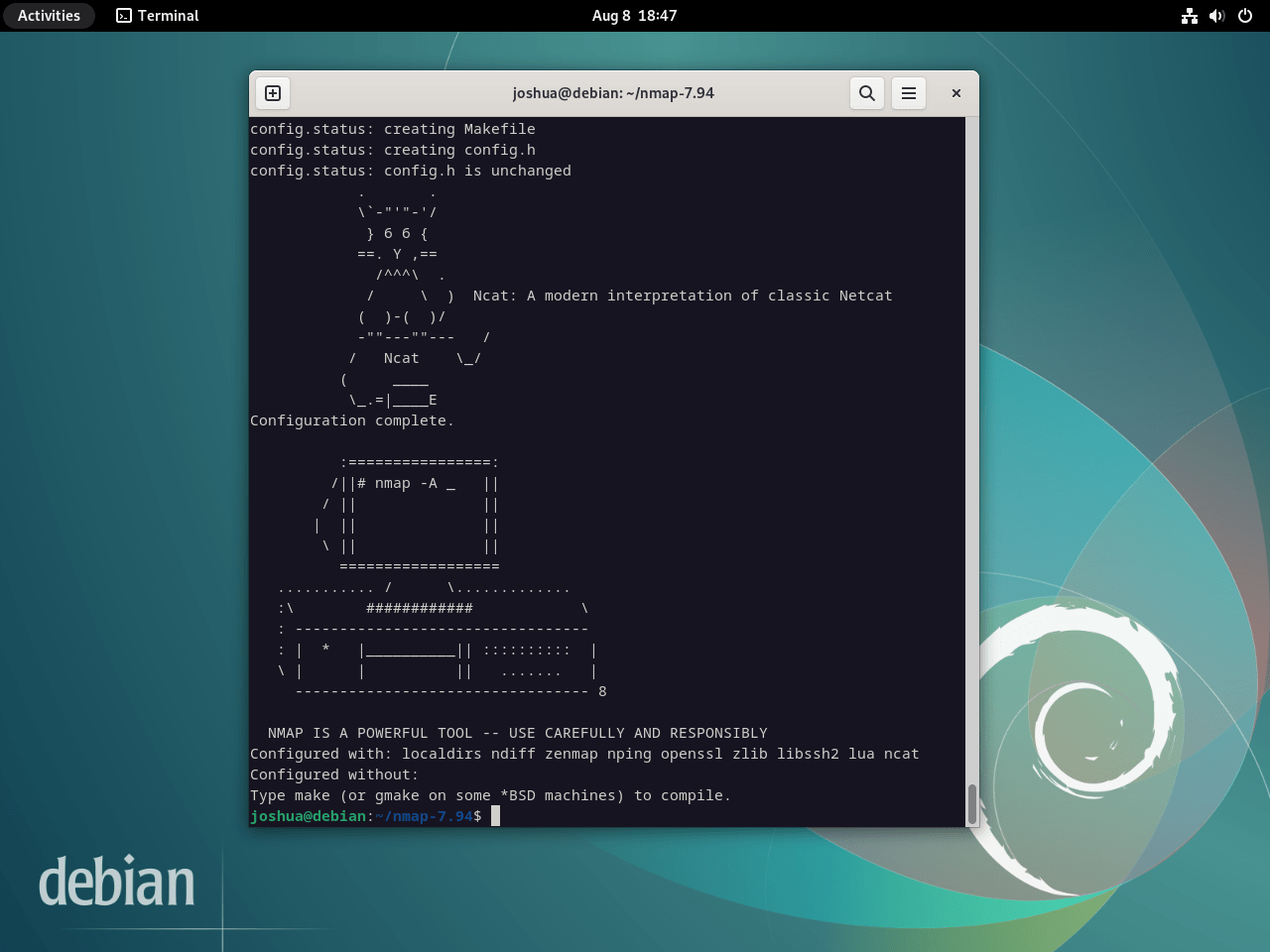 Compile configuration for Nmap on Debian Linux