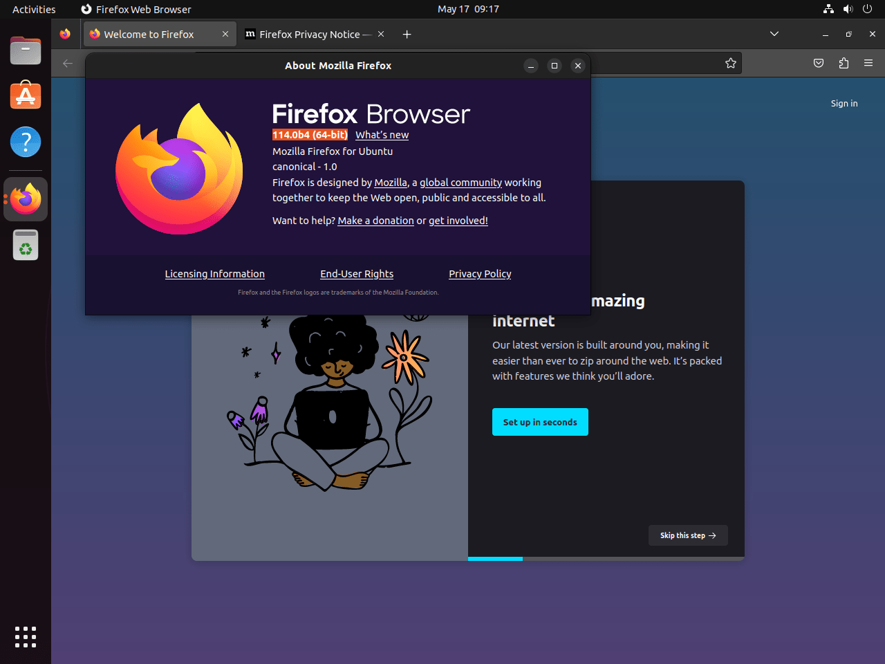 Firefox Beta diinstal di Ubuntu Linux