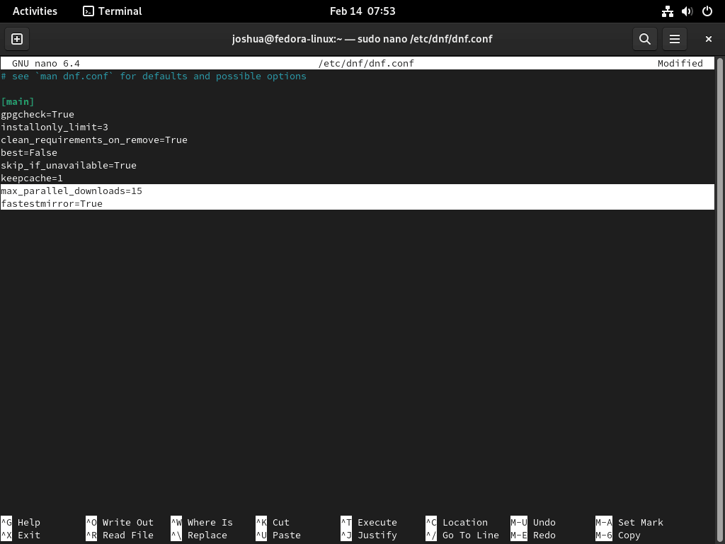 Fedora Linux ターミナルで設定を確認して DNF 速度を上げる