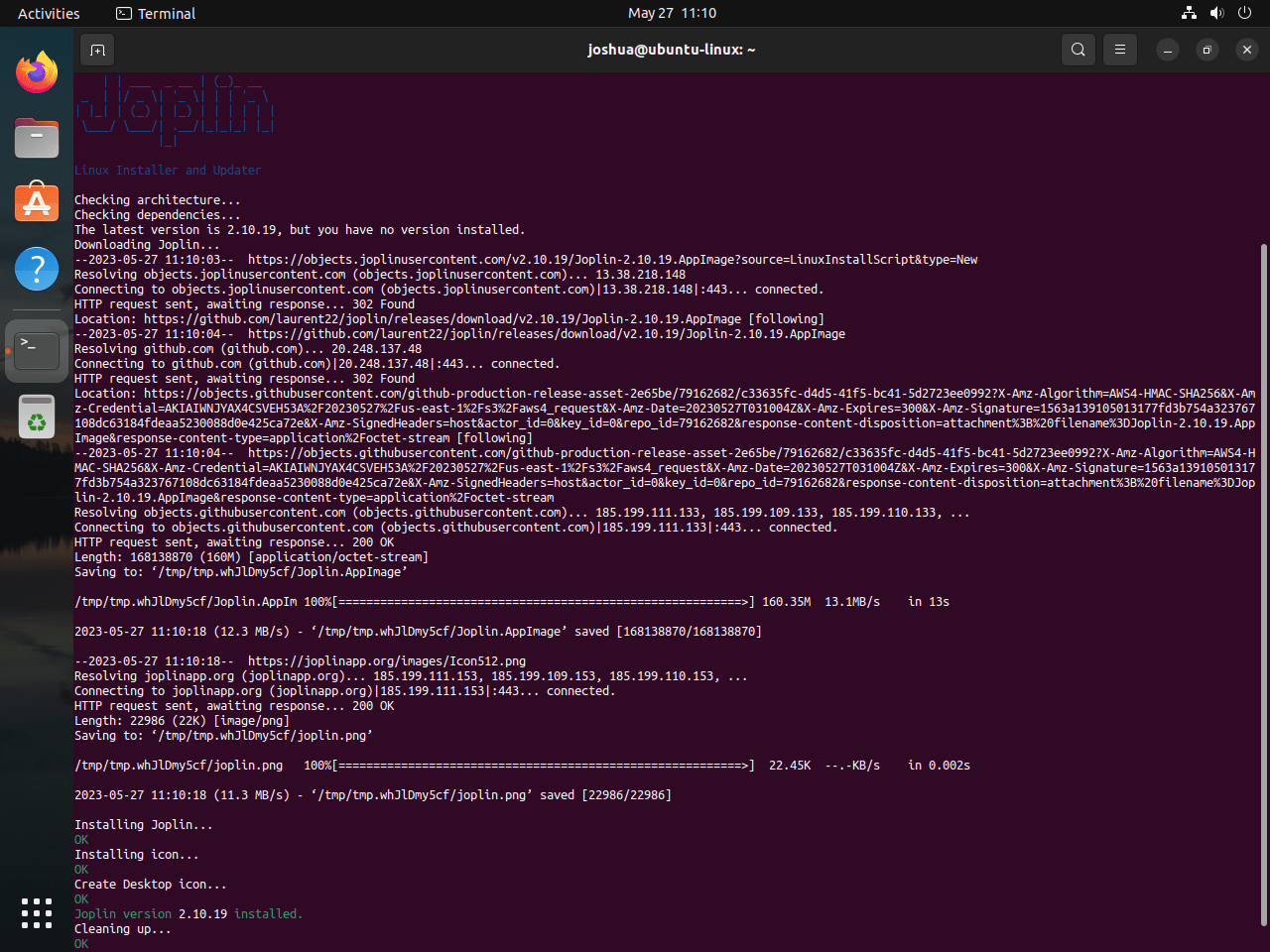 Joplin-applicatie bash-script op Ubuntu Linux