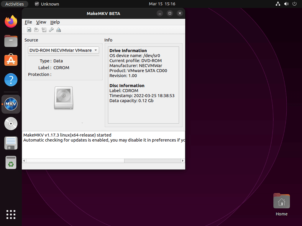 MakeMKV installato con successo sul desktop Ubuntu