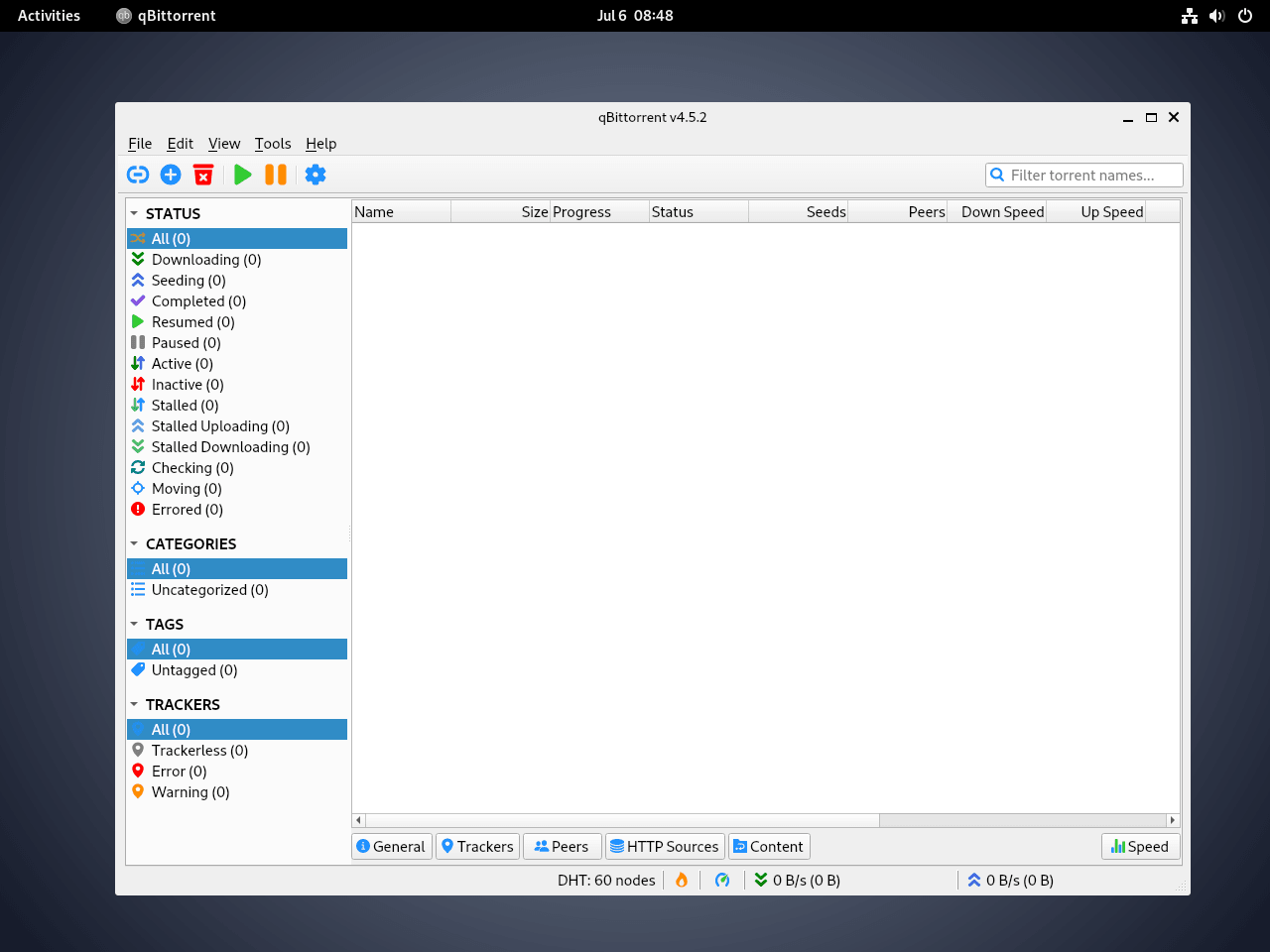 qBittorrent loaded on Debian Linux