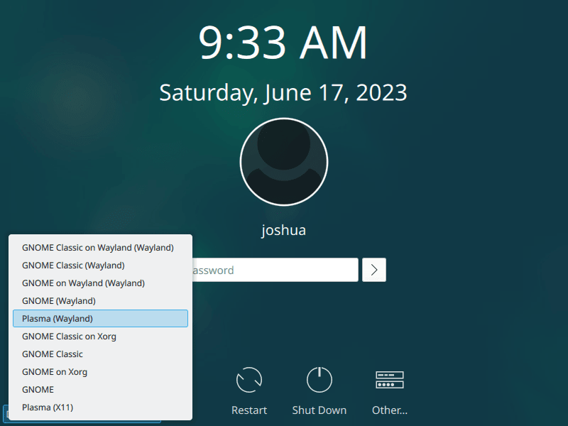 Výběr KDE Plasma Wayland na Debian Linux s X11 k dispozici