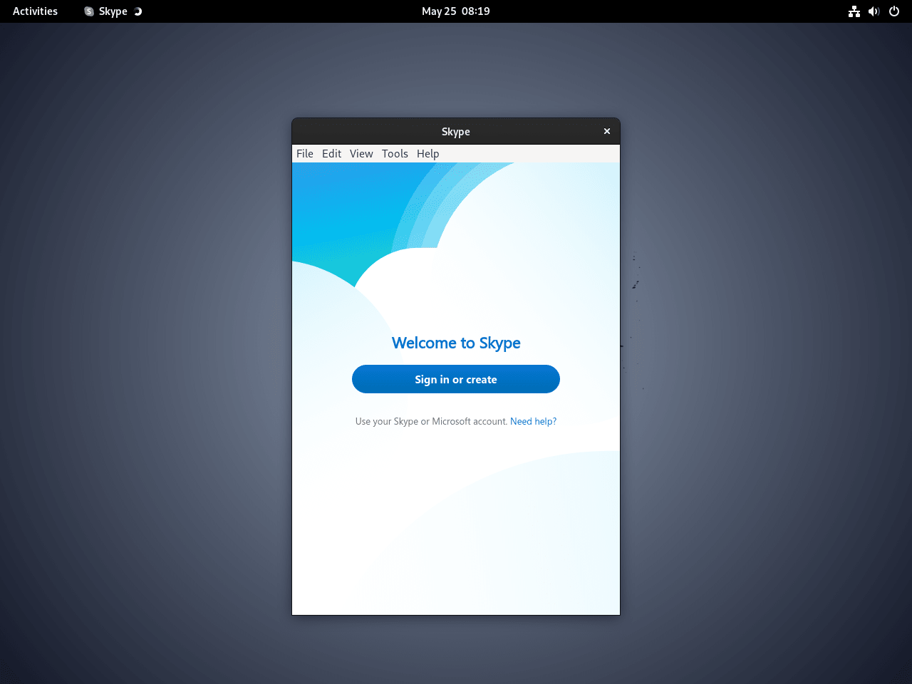 Skype sign-in screen on Debian Linux