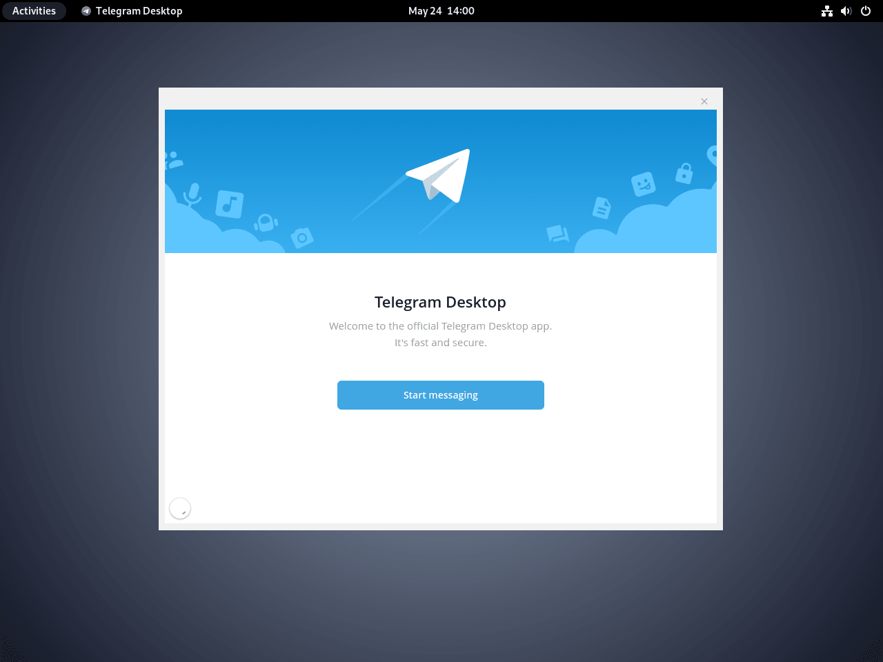 Telegram sign-in screen on Debian Linux