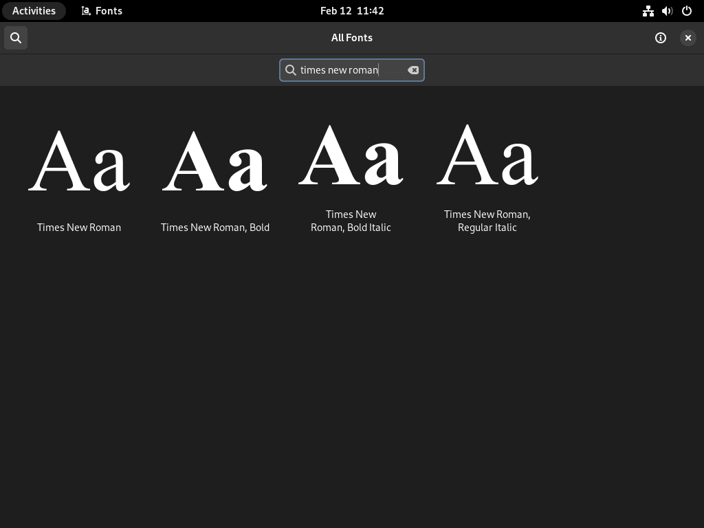 Times New Roman font on Fedora Linux