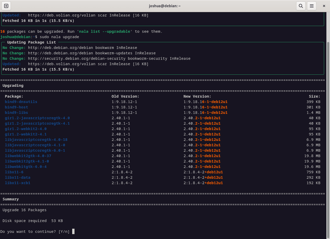 Upgrading with Nala on Debian Linux