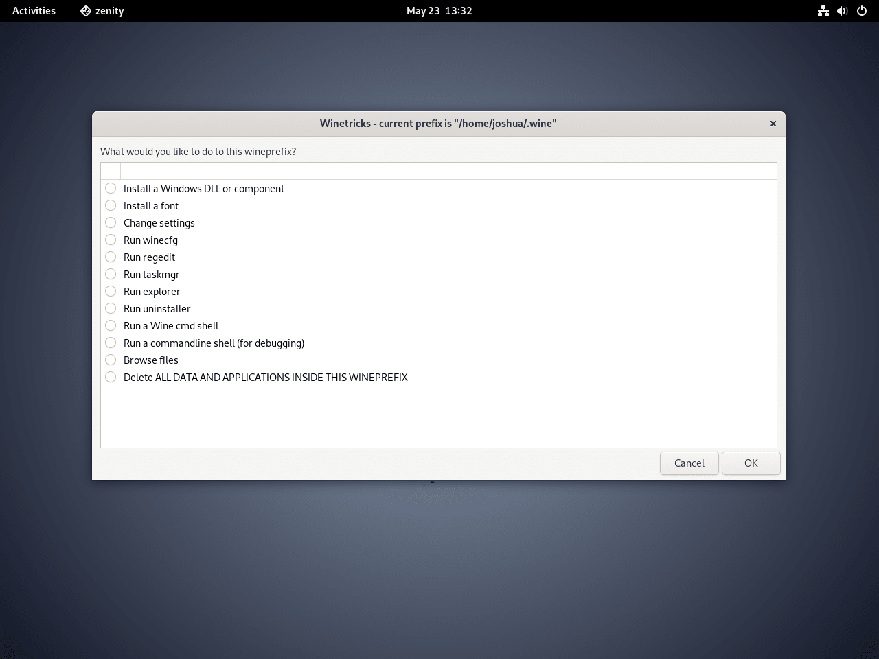 Winetricks default UI on Debian Linux