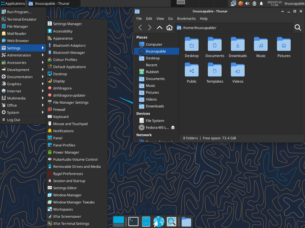 Ambiente de desktop XFCE no Fedora Linux