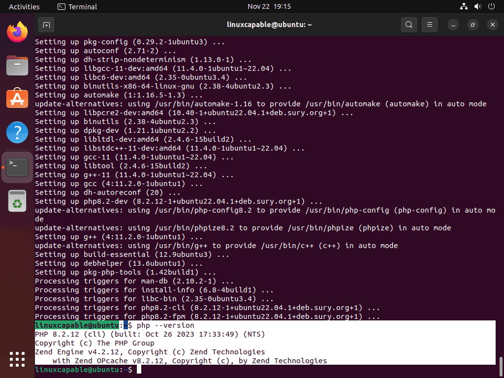 Ubuntu Linux에 PHP 8.2가 성공적으로 설치되었습니다.