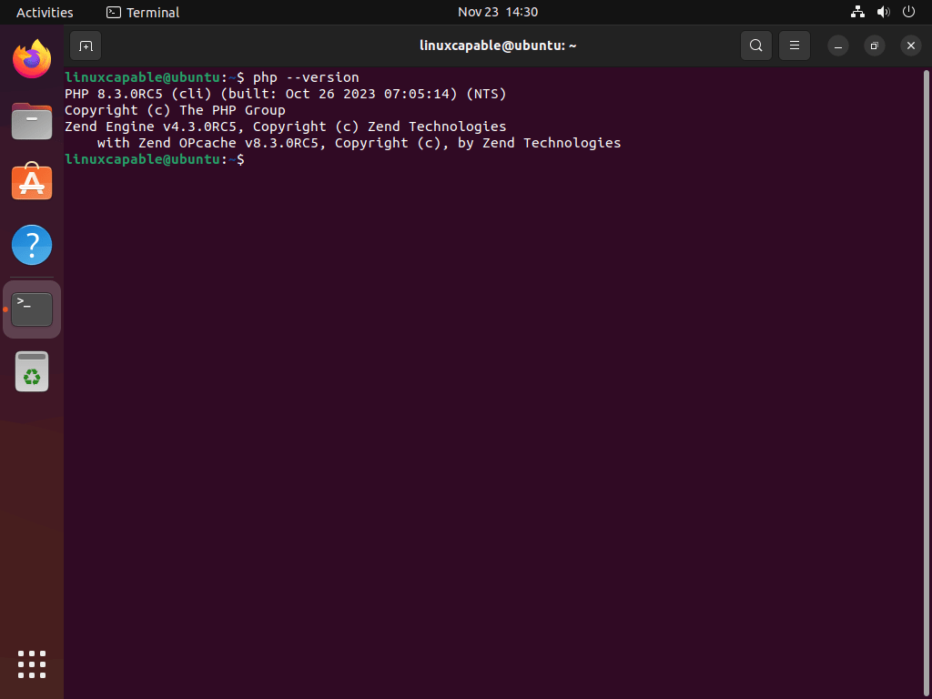 PHP 8.3 instalado com sucesso no Ubuntu Linux