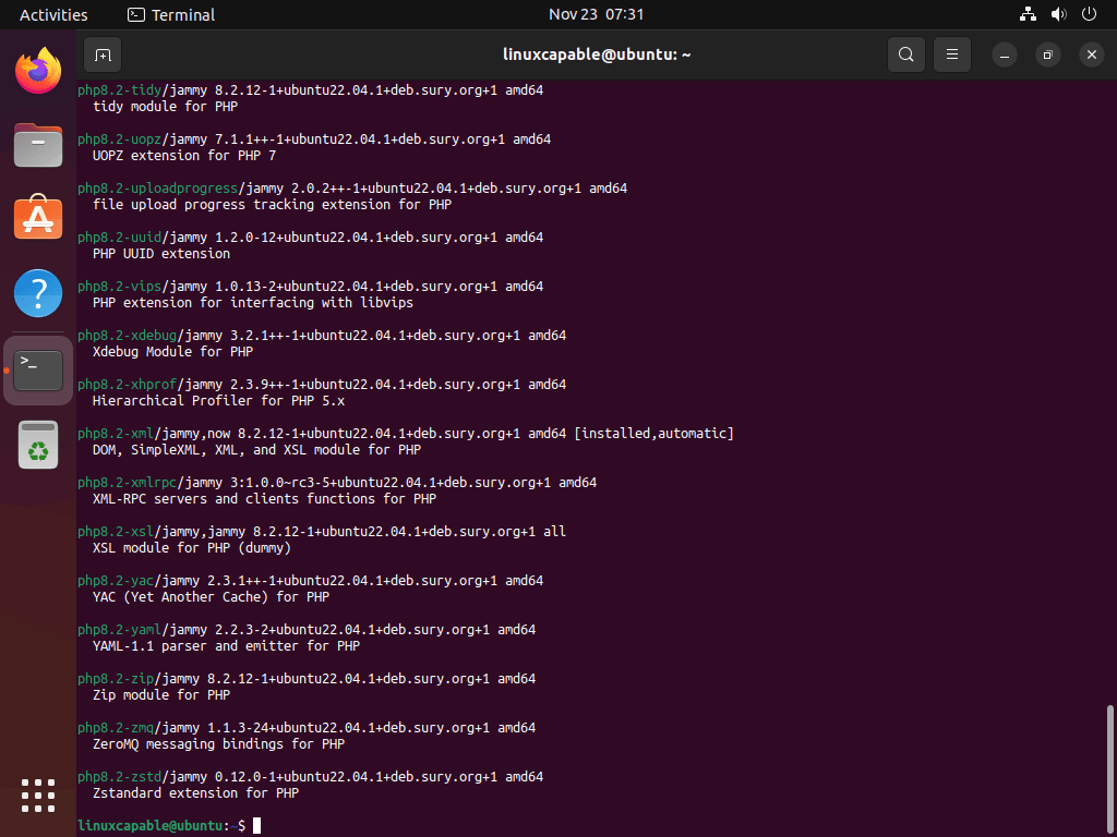 Ubuntu Linux での PHP 8.2 パッケージ検索