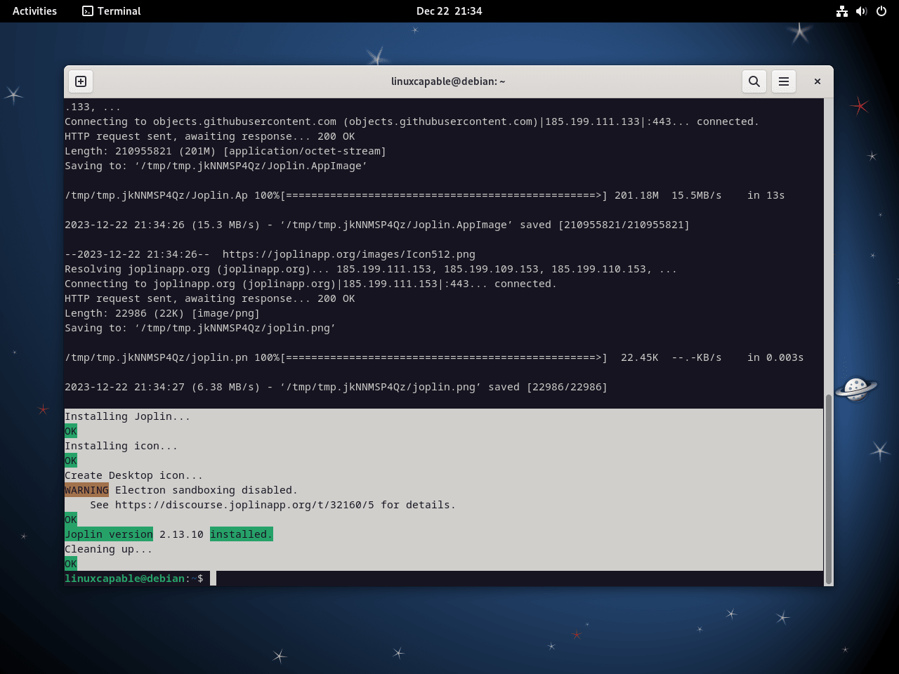 在 Debian Linux 上通过 bash 脚本安装 Joplin