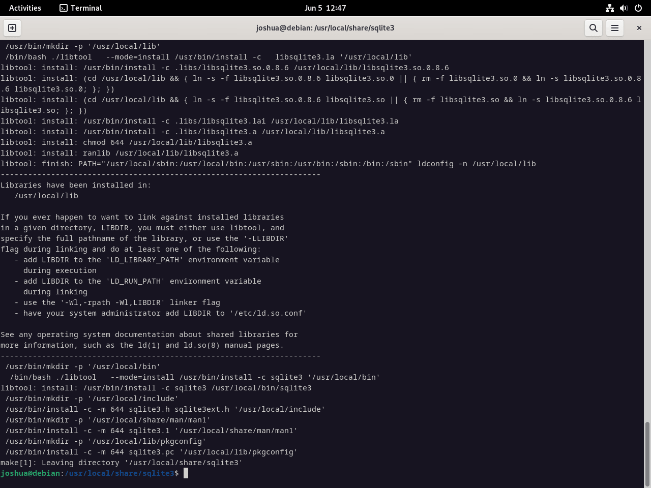 Ruční instalace SQLite 3 na Debian Linux dokončena