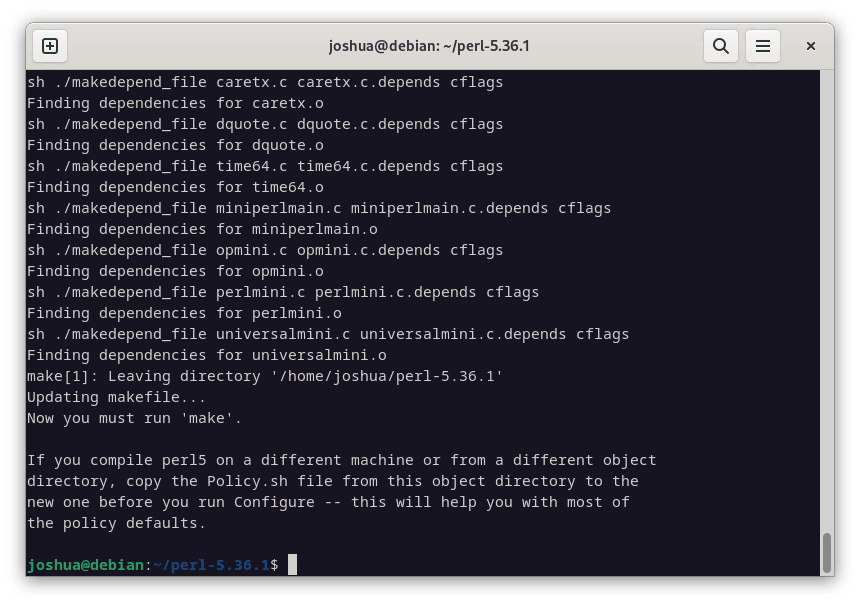 Successfully configuring Perl build on Debian Linux