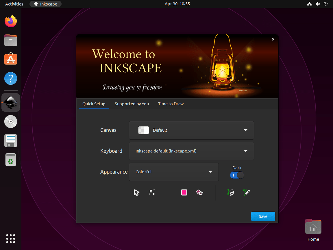 Inkscape user interface on Ubuntu