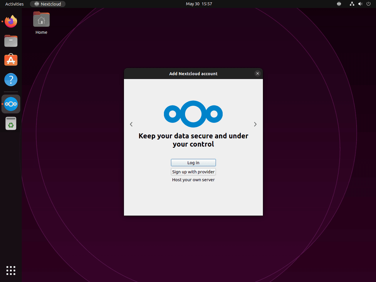 Anmelden beim Nextcloud-Client unter Ubuntu Linux