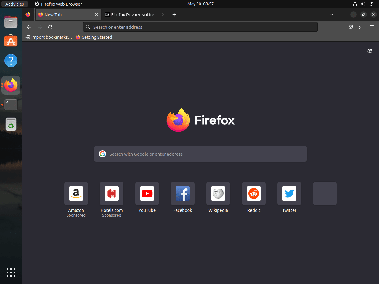 Mozilla Firefox installato su Ubuntu Linux