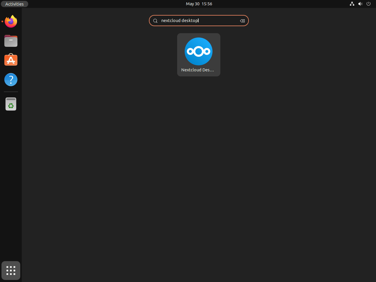 Pictogram van de Nextcloud Desktop-applicatie in het menu Applicaties tonen op Ubuntu Linux