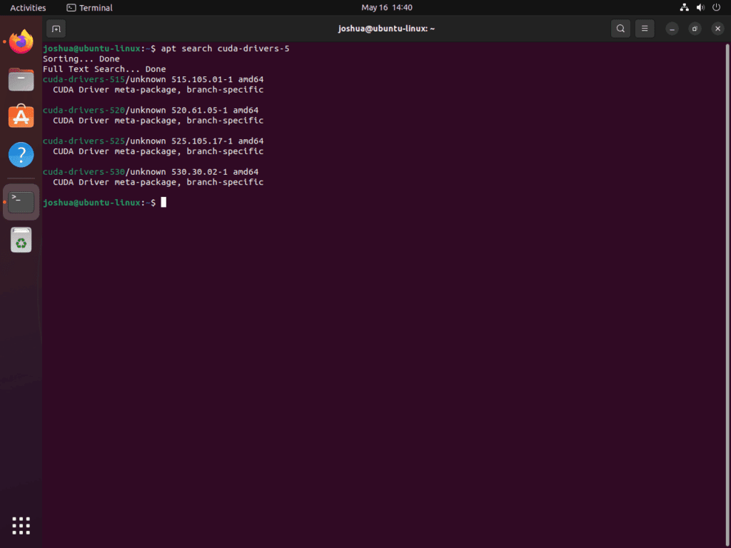 Búsqueda de controladores NVIDIA CUDA en Ubuntu Linux