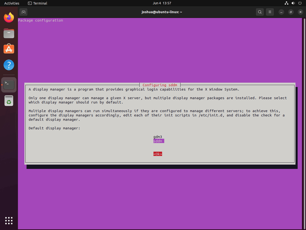 Ubuntu Linux에서 LXQt 설치를 위해 GDM3 대신 SDDM 선택