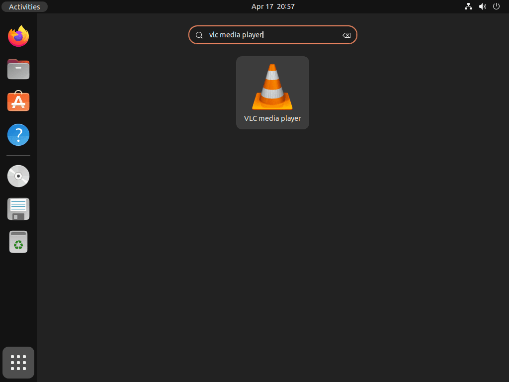 Ubuntu의 VLC 미디어 플레이어 실행 응용 프로그램 아이콘