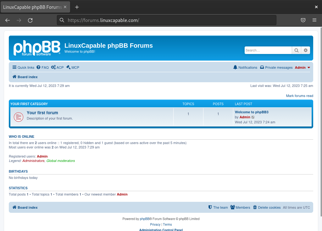 Forums phpBB installés sur le serveur Debian Linux