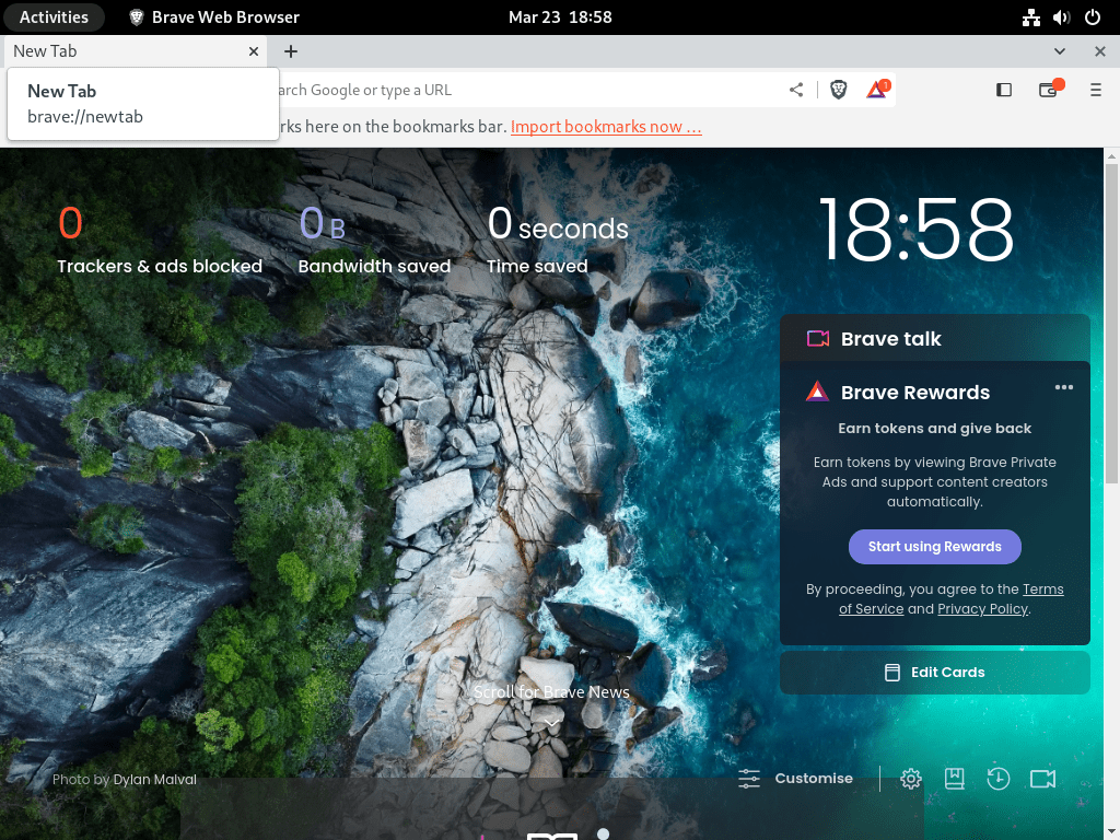 Brave Browser berhasil diinstal di Debian