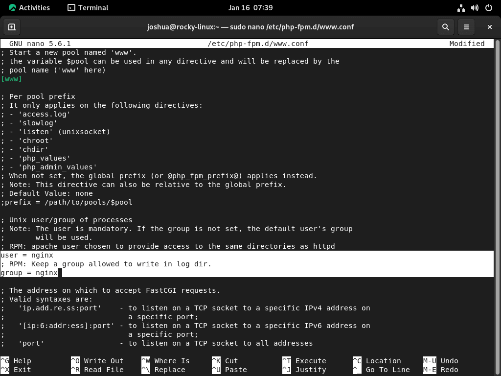 Ändern Sie den Benutzernamen für PHP-FPM unter Rocky Linux in Nginx