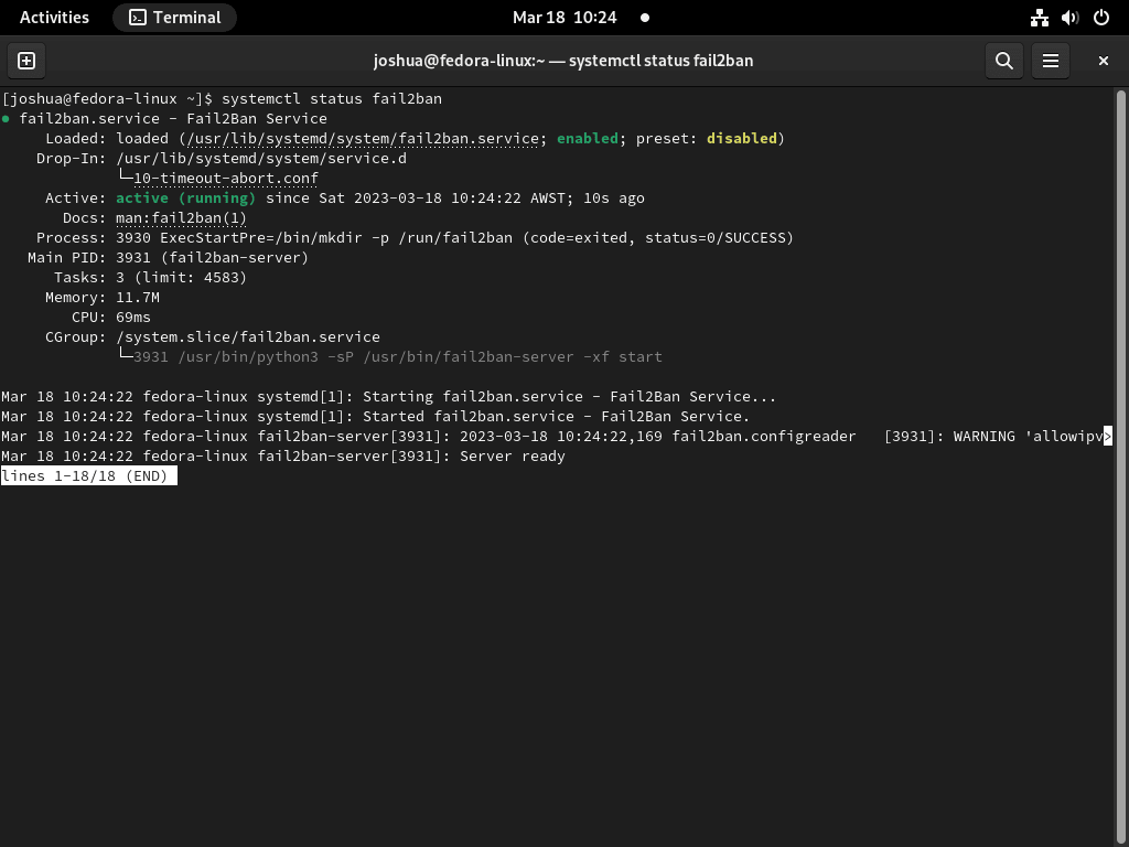 Vérifier l'état de systemctl sur Fail2ban dans Fedora Linux