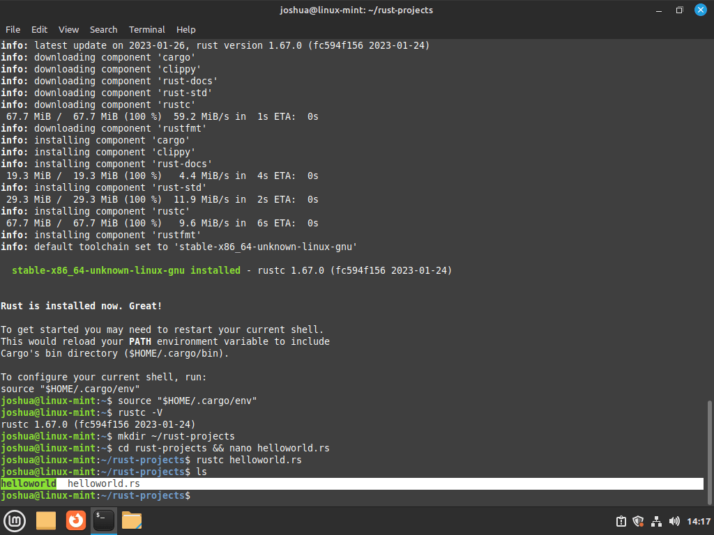 Checking Rust compile success on Linux Mint